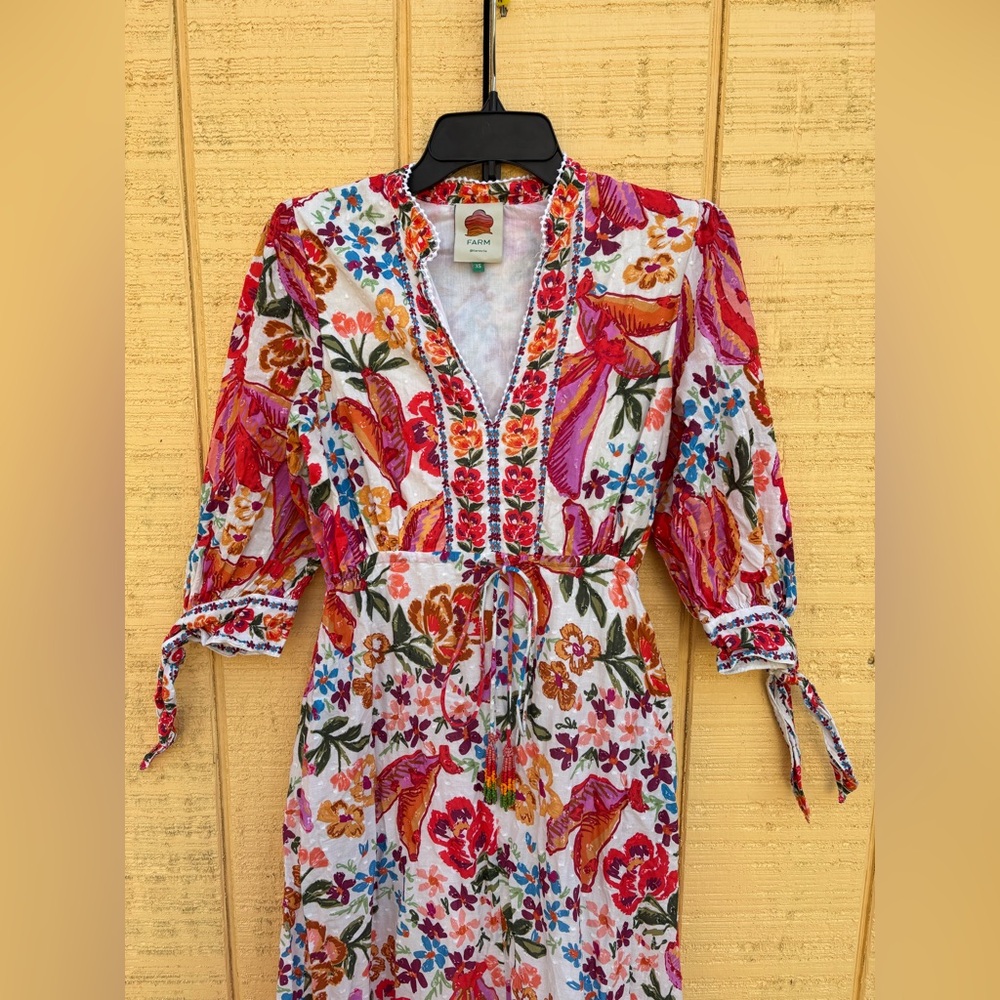 FARM Rio Pink Floral V-Neck Maxi Dress with Tie Sleeves - Picture 8 of 16